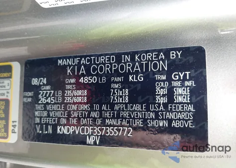 2025 Kia Sportage Ex z USA, uszkodzony, nr VIN KNDPVCDF3S7355772